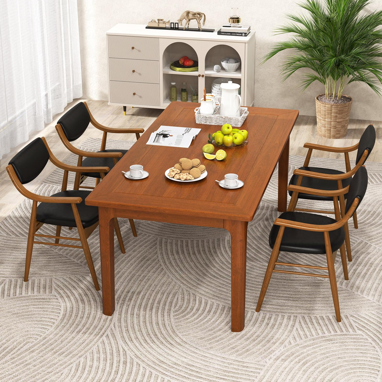 KOMFOTT Wooden Dining Chairs Set of 2/4, PU Leather Upholstered Kitchen Chairs w/Padded Seat & Back, Rubber Wood Frame