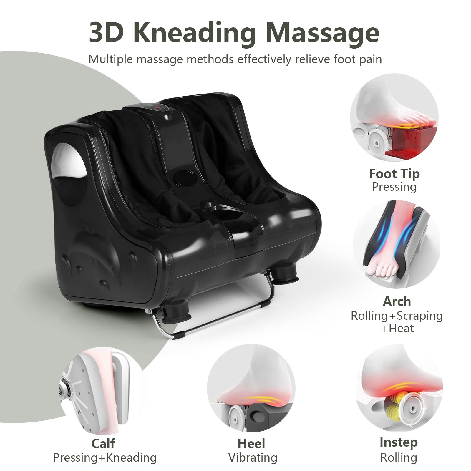 KOMFOTT Foot and Calf Massager with Heat，Shiatsu Foot Massager Machine with Vibration, Deep Kneading, 3-Level Intensity Modes