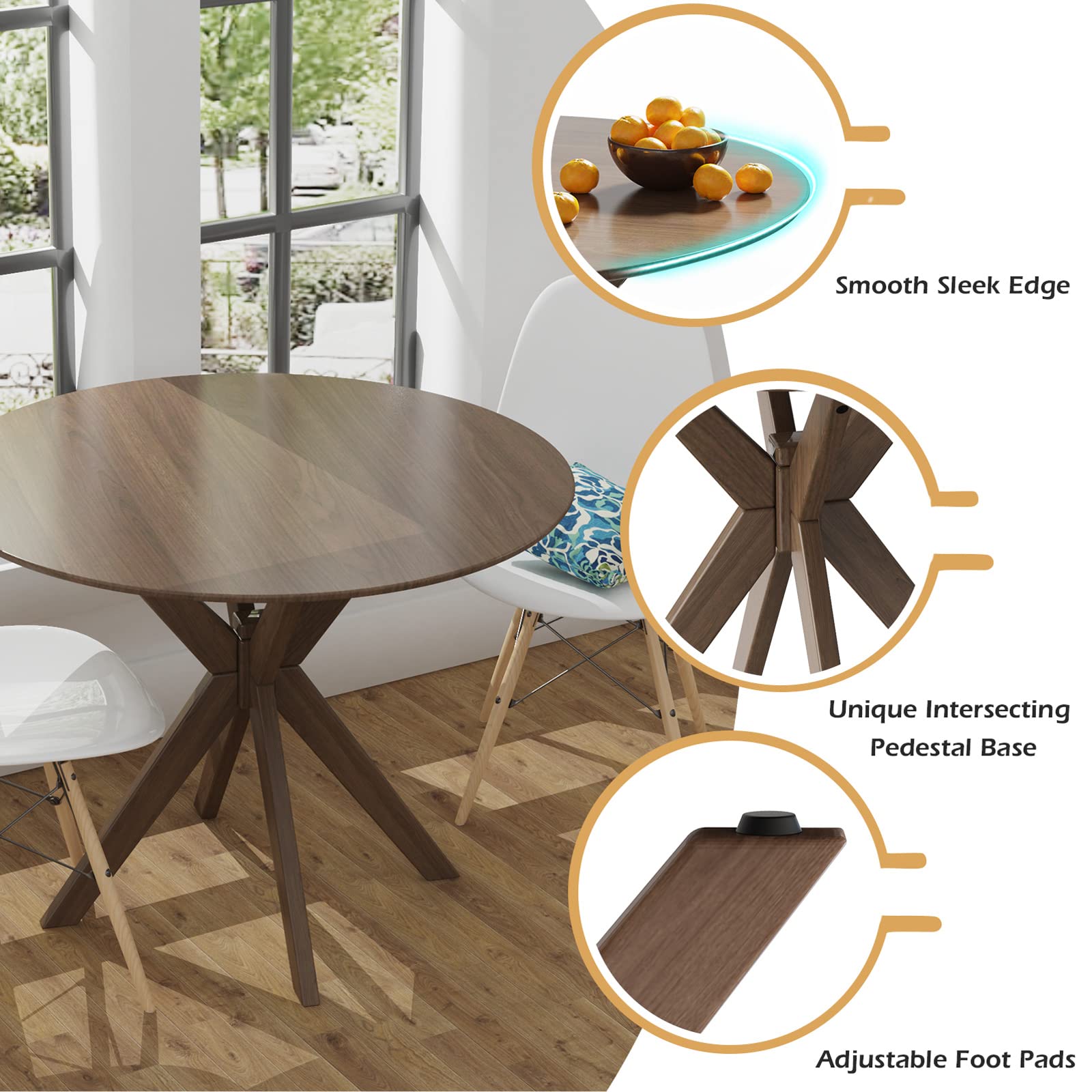 KOMFOTT 36 Inch Round Wood Dining Table with Intersecting Pedestal Base