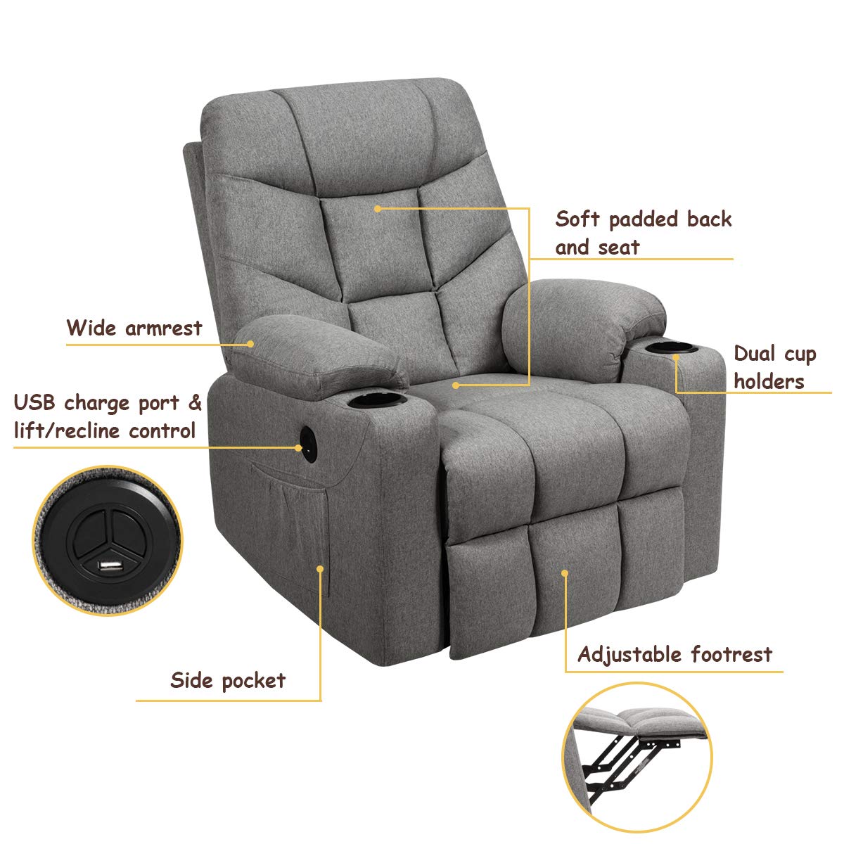 KOMFOTT Power Lift Chair Electric Recliner Sofa for Elderly