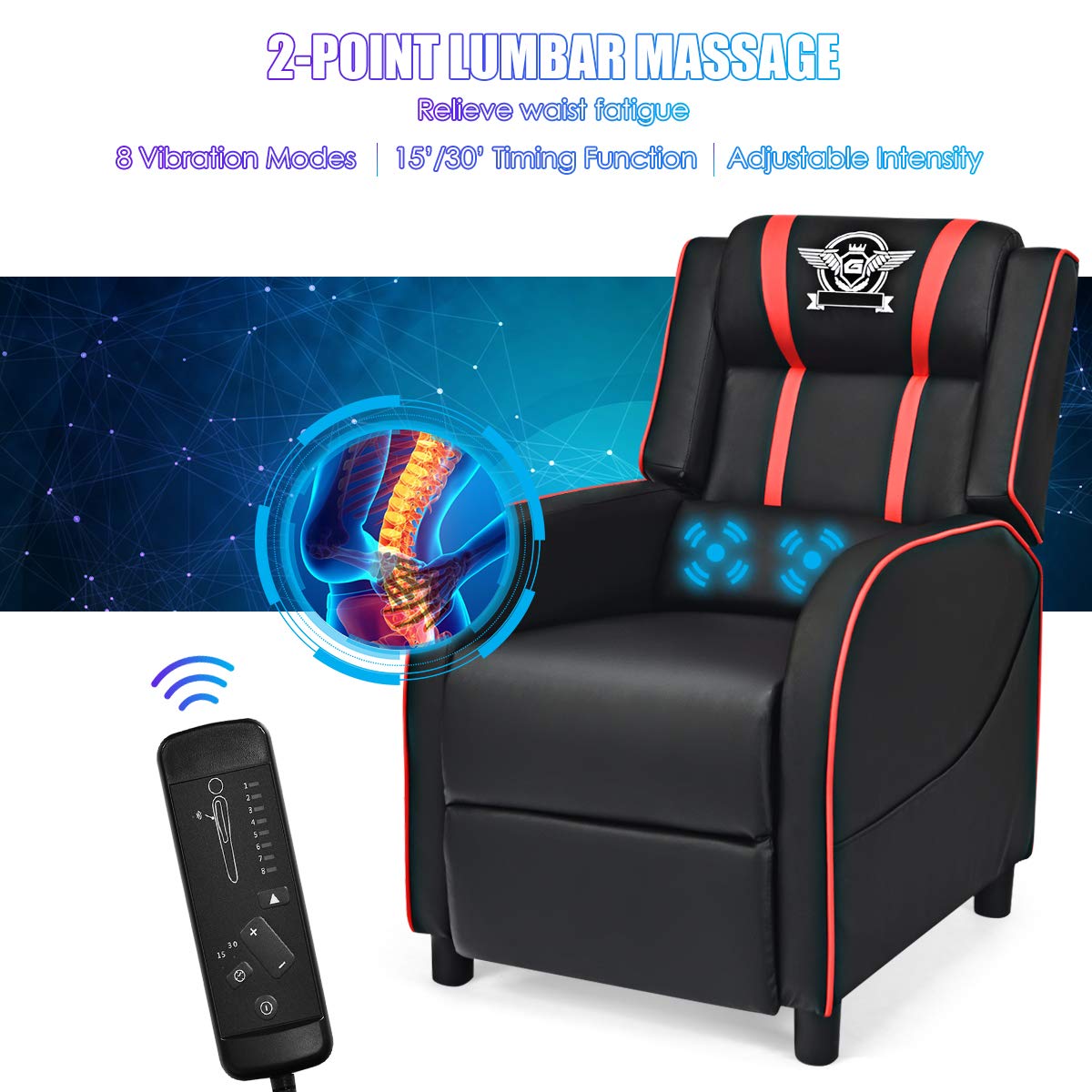 KOMFOTT Adjustable Massage Gaming Chairs for Adults w/Footrest, Remote Control & Side Pocket