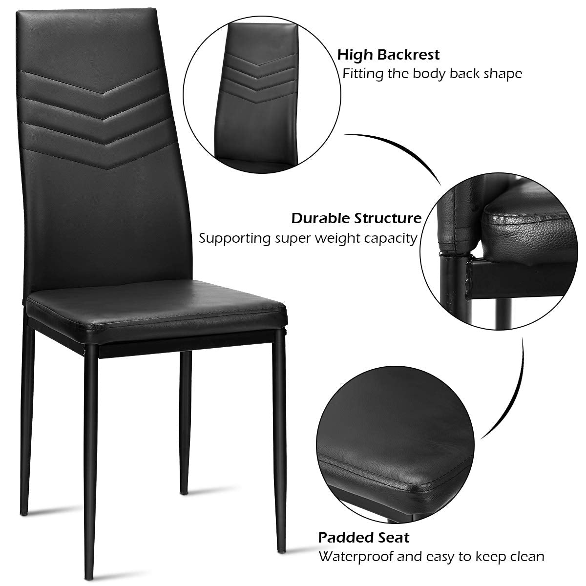 KOMFOTT Set of 4 Dining Chairs, High Back Dining Side Chairs w/PVC Leather & Non-Slip Feet Pads