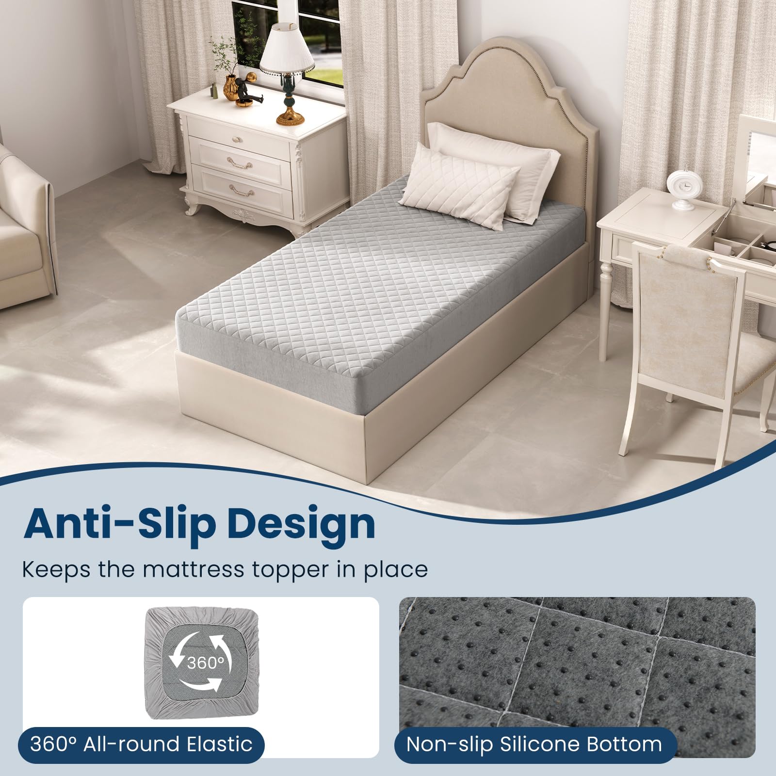 KOMFOTT Mattress Topper Cover, Soft Velvet Mattress Protector with Deep Pockets, Elastic Sides & Anti-Slip Bottom