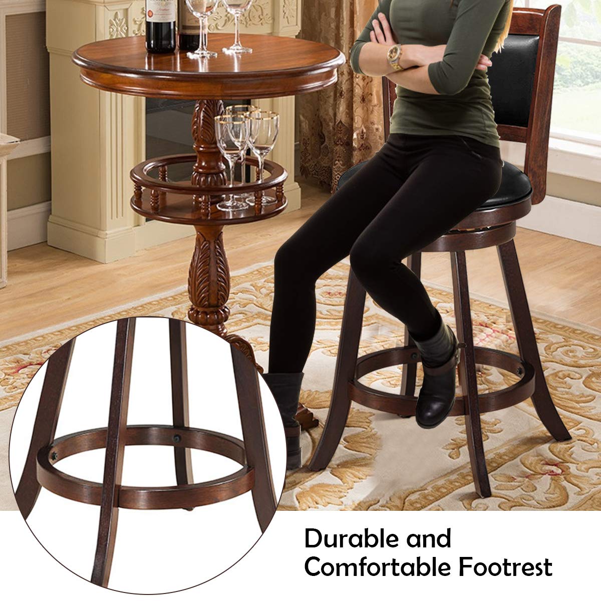 KOMFOTT Bar Stools Set of 1/2 360 Degree Swivel, Accent Wooden Swivel Seat Counter Height Bar Stool