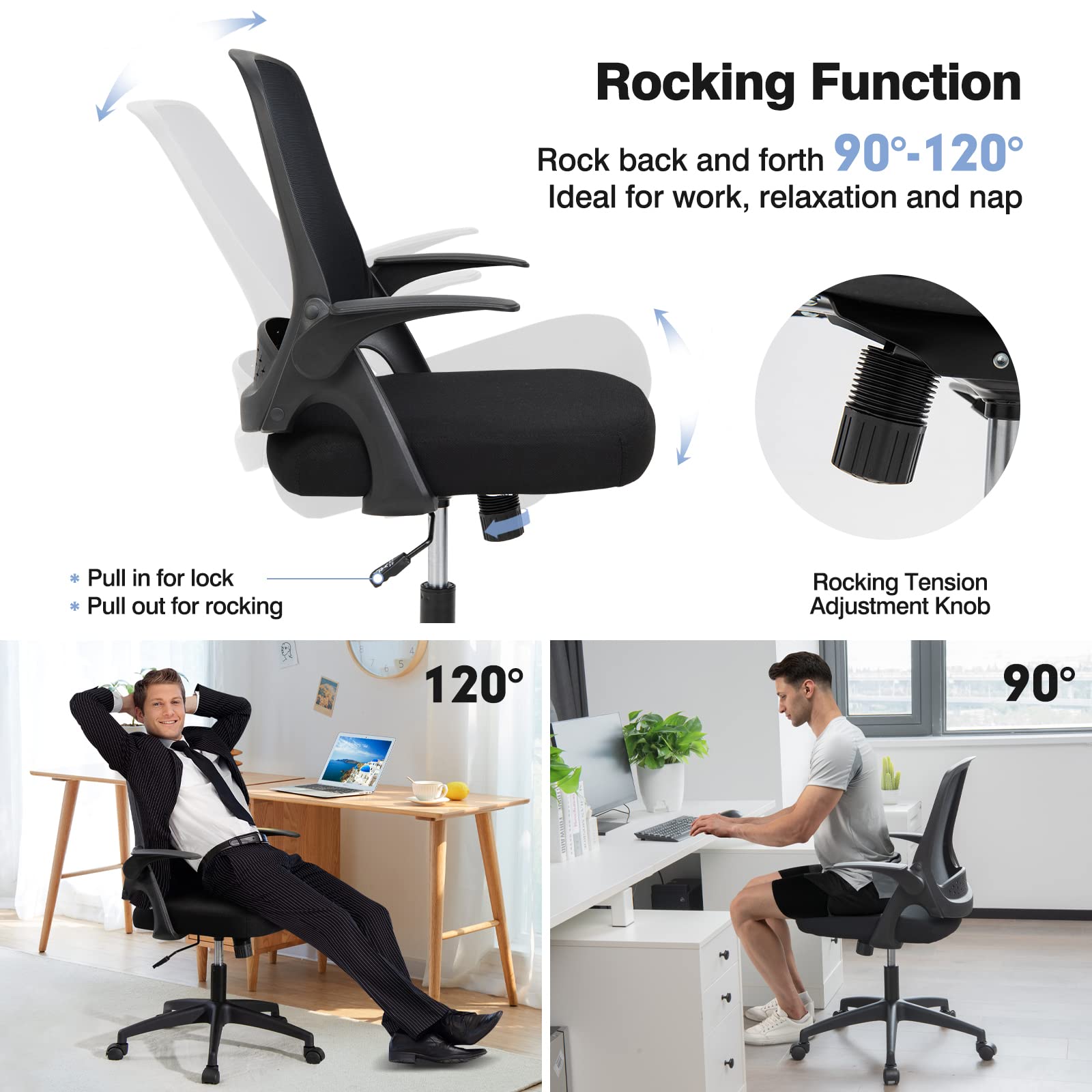 KOMFOTT Mid-Back Height Adjustable Swivel Mesh Office Chair with Flip-up Armrests, Lumbar Support