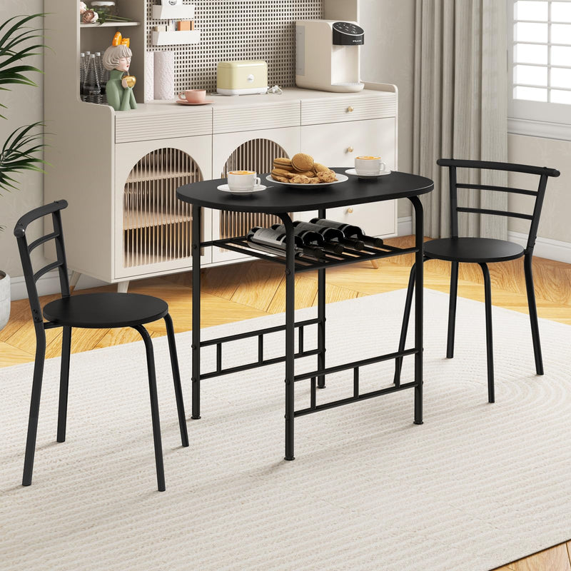 KOMFOTT 3 Piece Dining Set Compact 2 Chairs and Table Set with Metal Frame and Shelf Storage