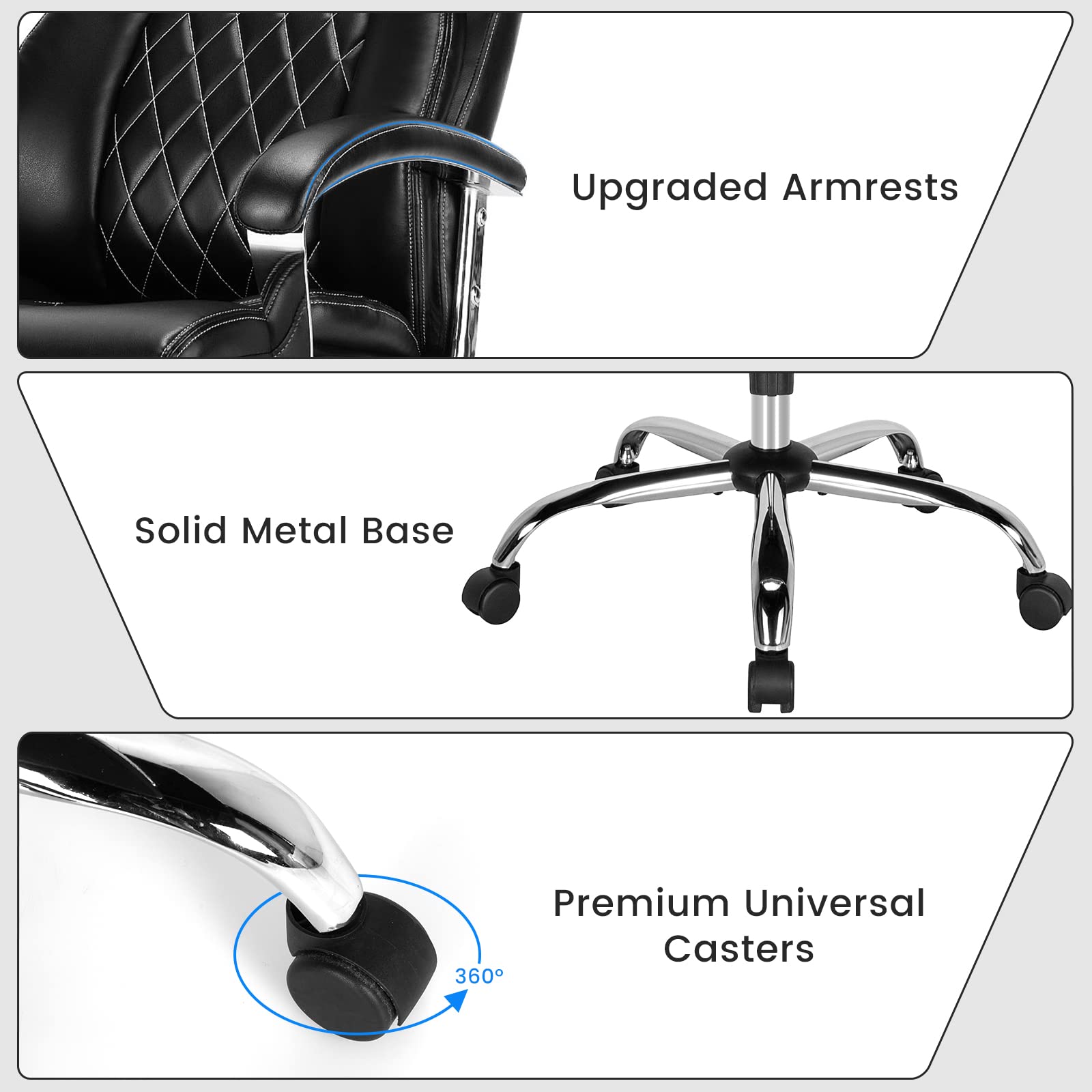 KOMFOTT 500LBS Big and Tall Office Chair, Wide Seat Large Leather Executive Chair w/Heavy Duty Metal Base