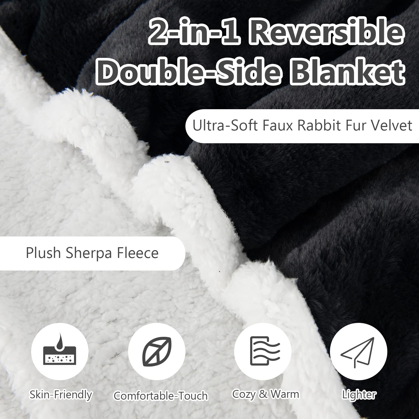 KOMFOTT Heated Throw Blanket, Reversible Sherpa & Faux Rabbit Fur Heating Blanket w/ 10 Heat Levels, 9H Timer Auto Off, Machine Washable Blanket Warmer