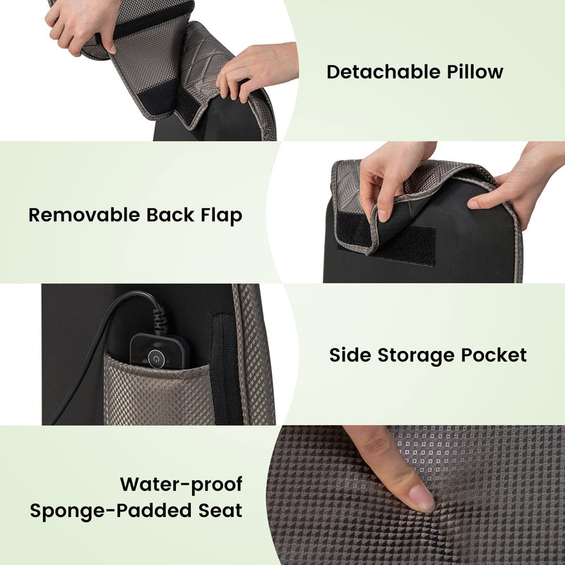 KOMFOTT Back Massager Chair Pad - Massage Seat Cushion with Heat & Vibration, Removable Neck Pillow & Back Flap