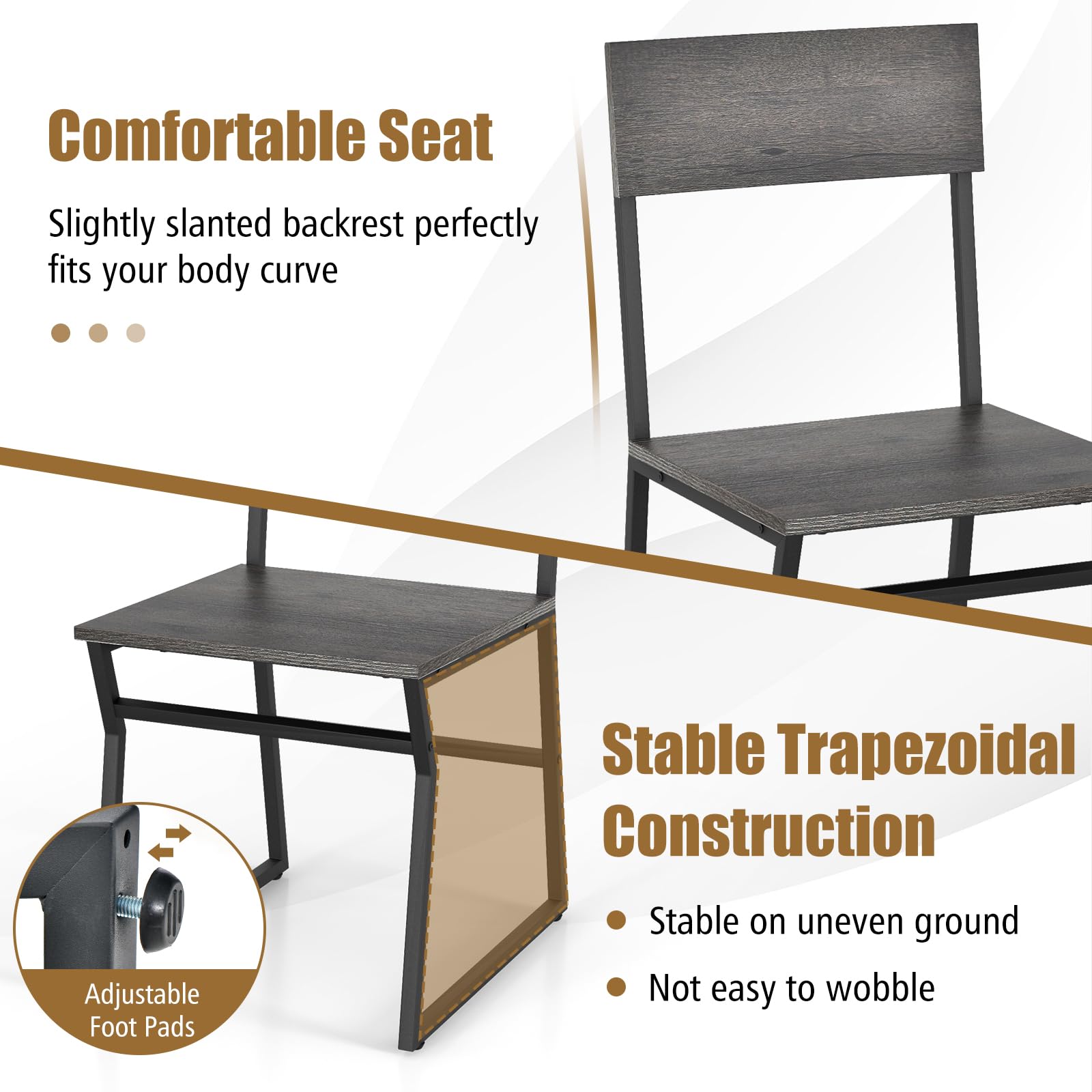 KOMFOTT Dining Table Set for 4, 47”L x 28”W Rectangular Kitchen Table w/ 4 Trapezoid Chairs, Reinforced Metal Frame & Storage Rack