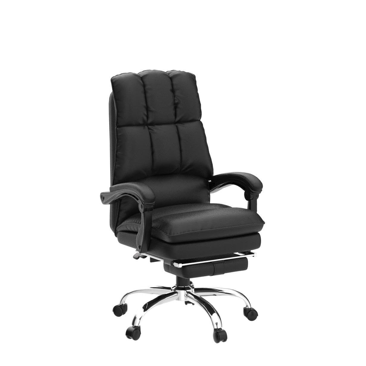 KOMFOTT Executive Office Chair, PU Leather Reclining Chair with Retractable Footrest & Padded Armrests, Soft Cushioned