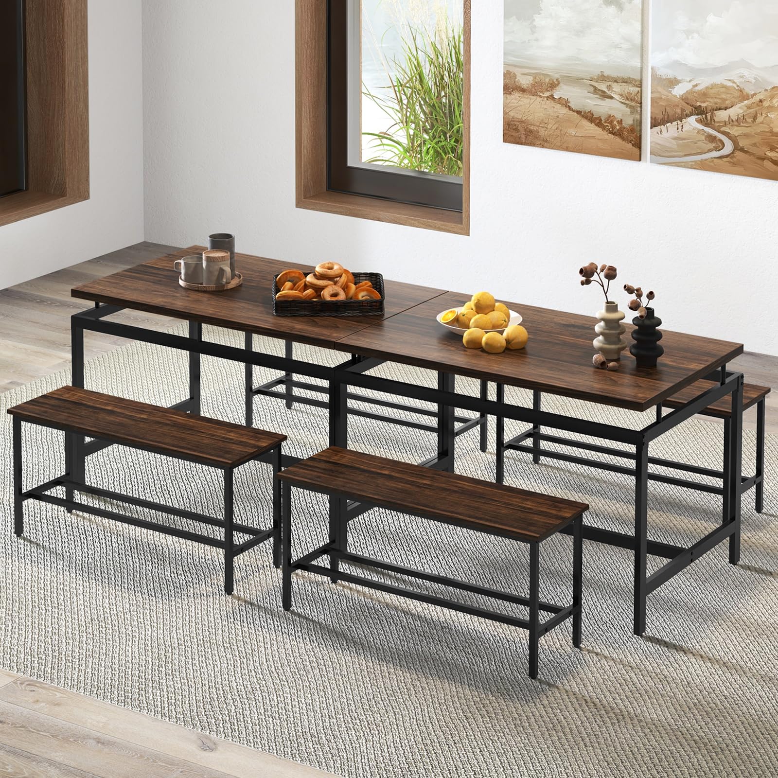 KOMFOTT Dining Table Set for 4 with 2 Benches, Metal Frame