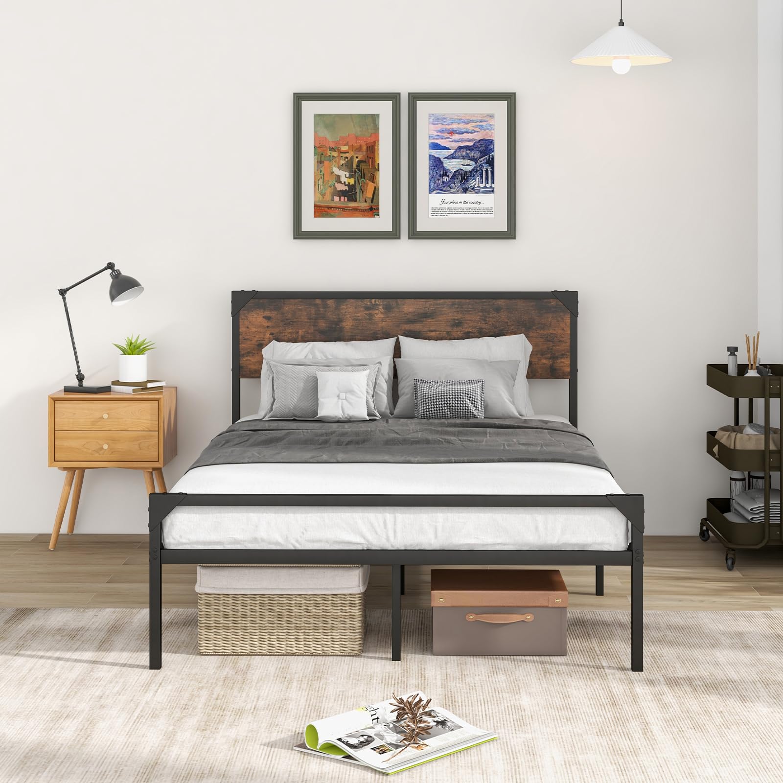 KOMFOTT Metal Platform Bed Frame with Headboard