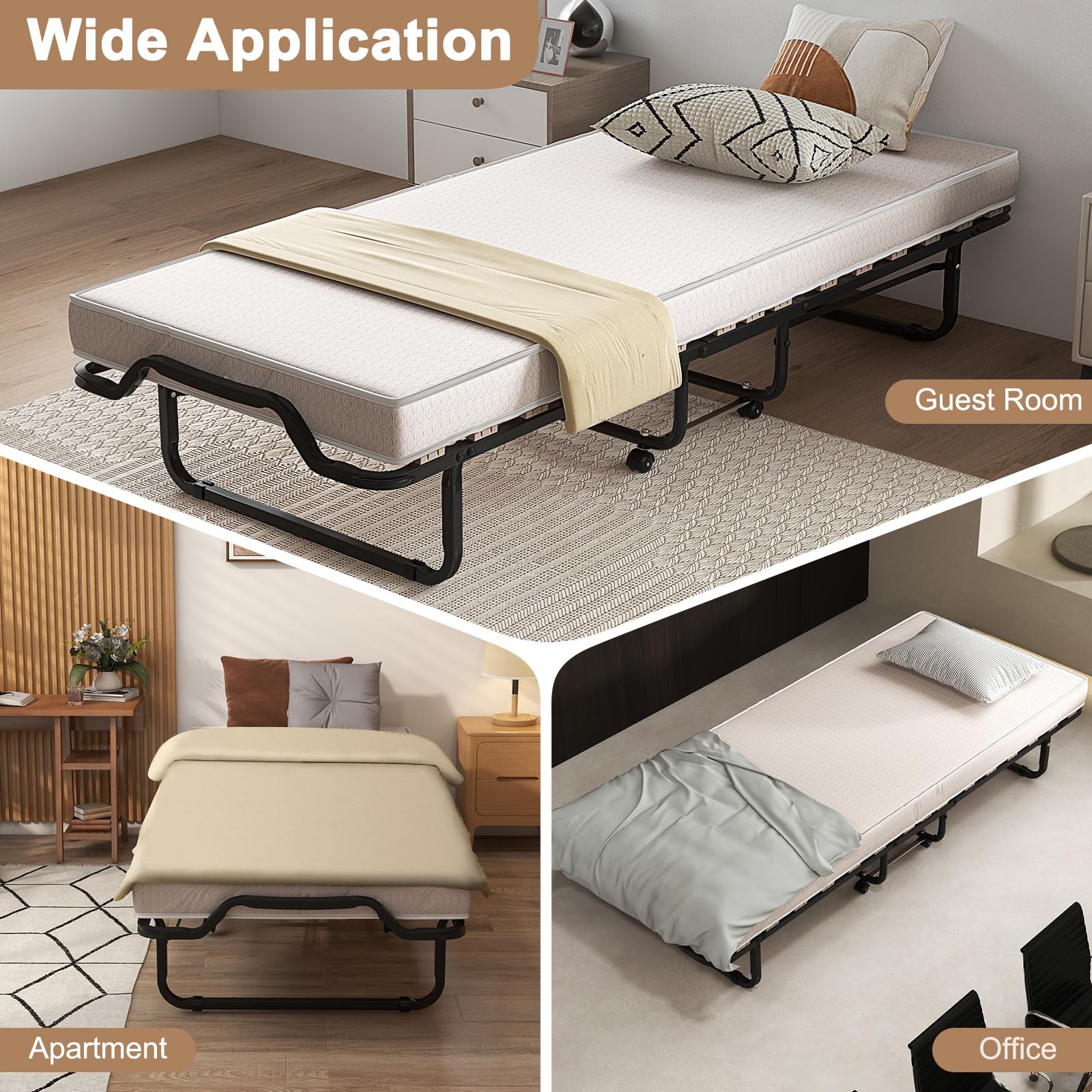 KOMFOTT Twin Size Folding Bed Frame with Mattress (2" or 4")