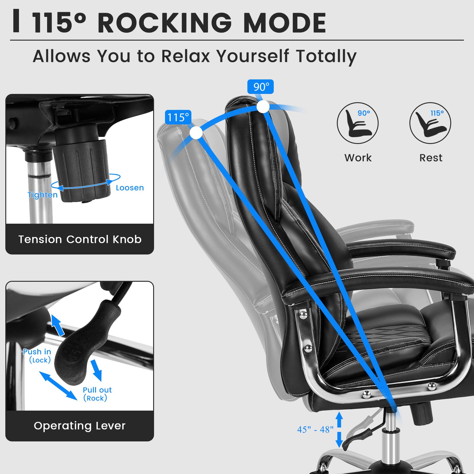 KOMFOTT 500LBS Big and Tall Office Chair, Wide Seat Large Leather Executive Chair w/Heavy Duty Metal Base