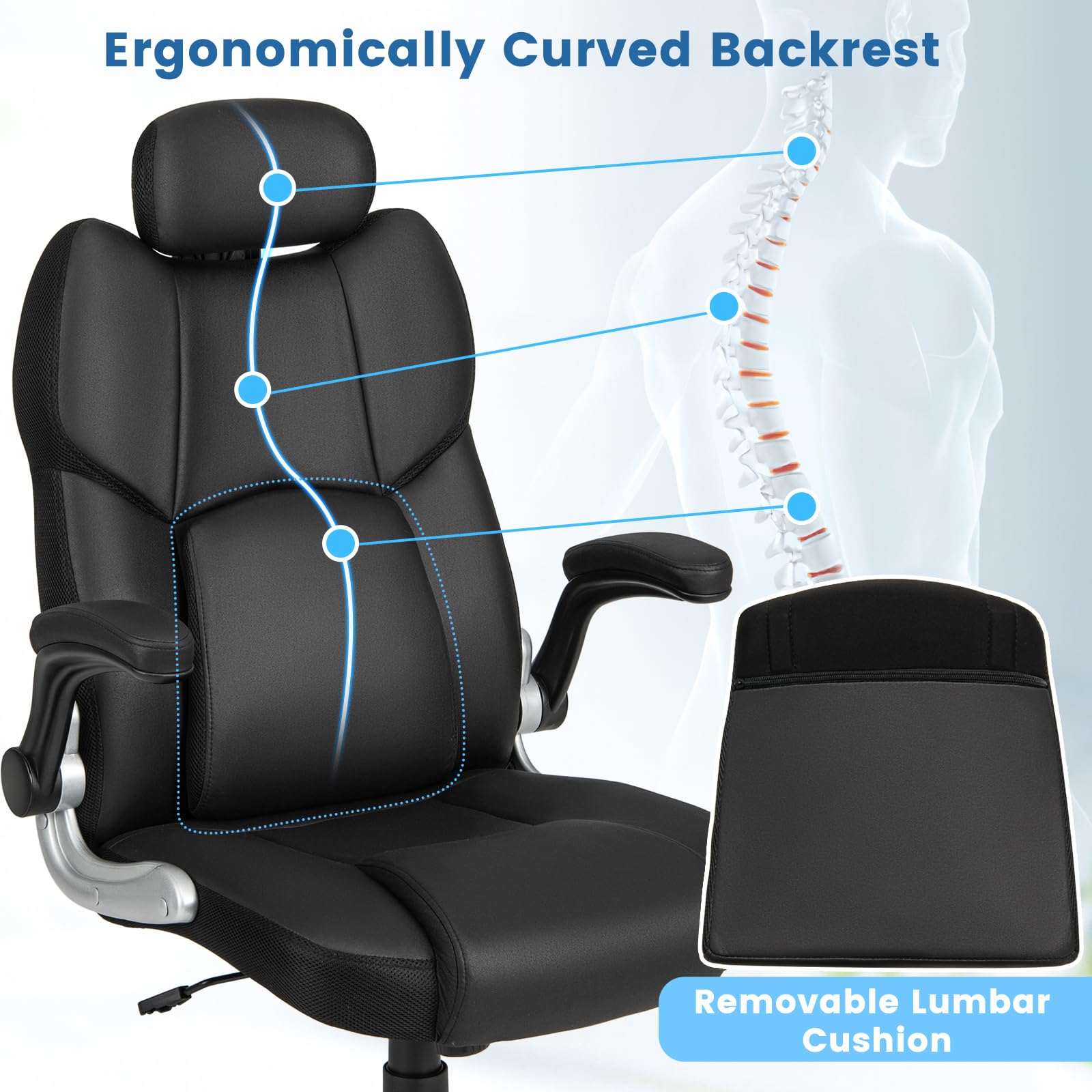 KOMFOTT Executive Office Chair, Kneading Massage Computer Chair with Removable Lumbar Support Pillow, Adjustable Headrest