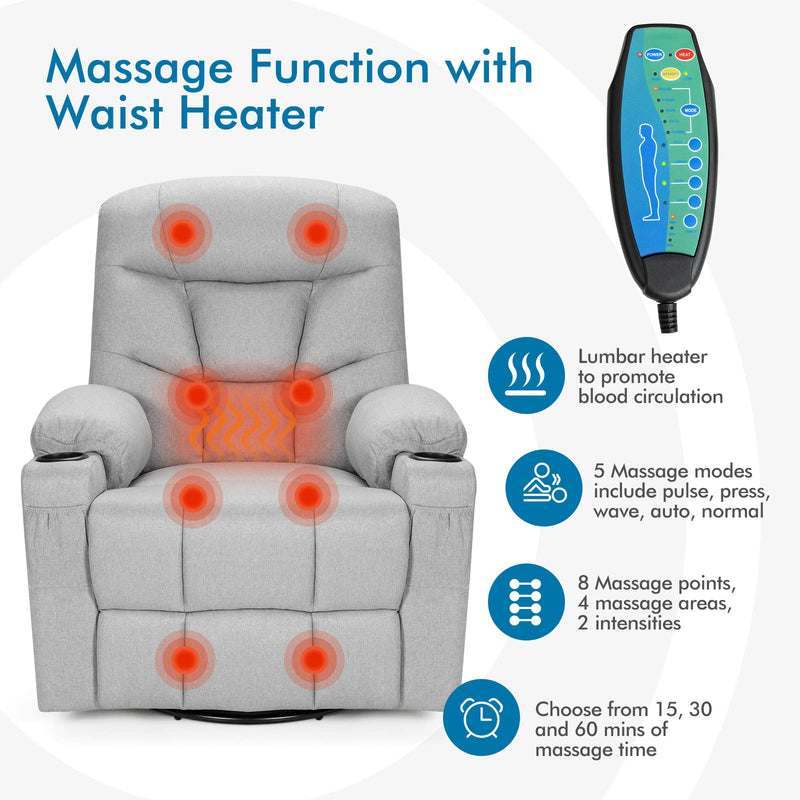 KOMFOTT Swivel Rocker Recliner Chairs with Massage and Heating