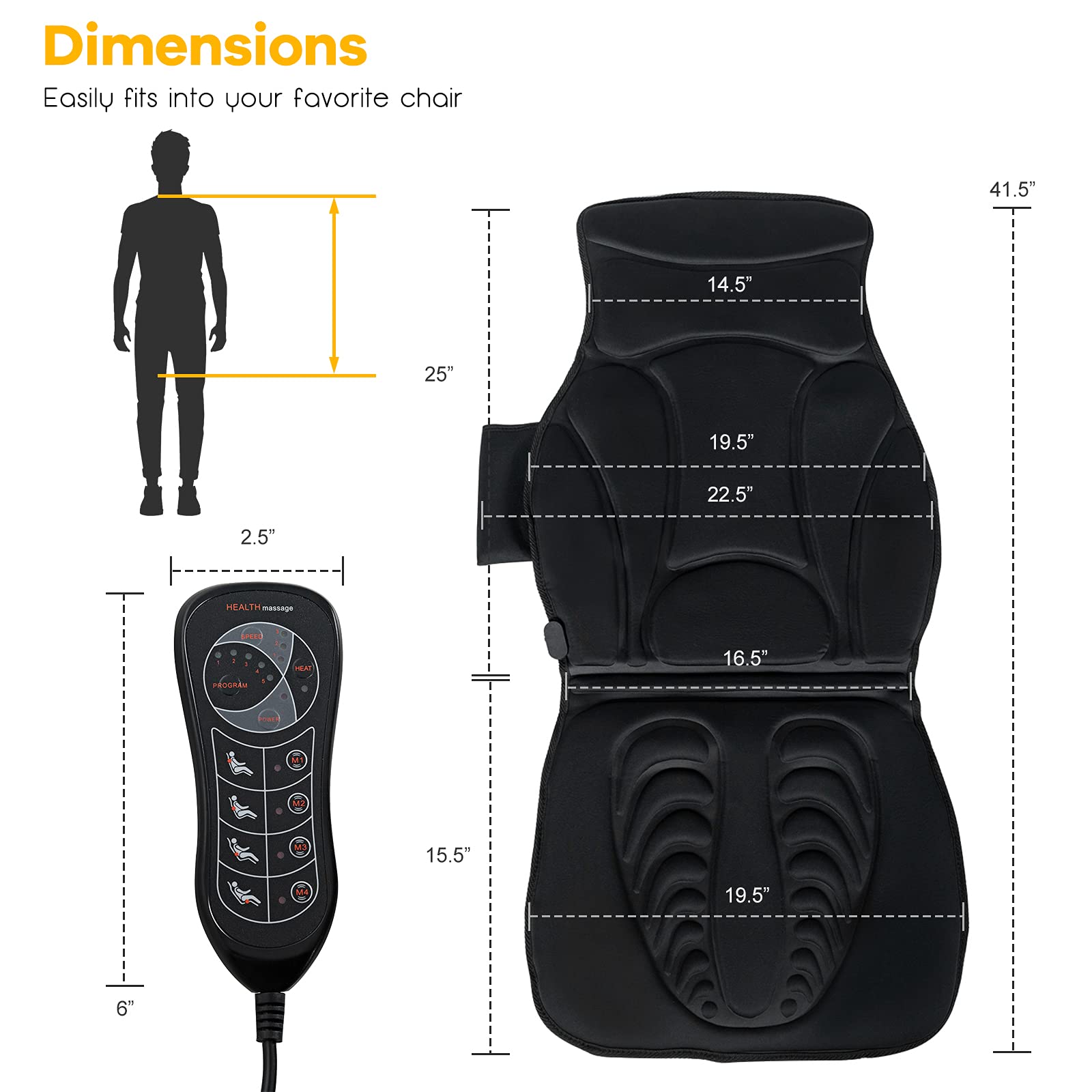 KOMFOTT Massage Seat Cushion Back Massager with Heat Chair Massager, 10 Vibration Nodes & 2 Heat Pads