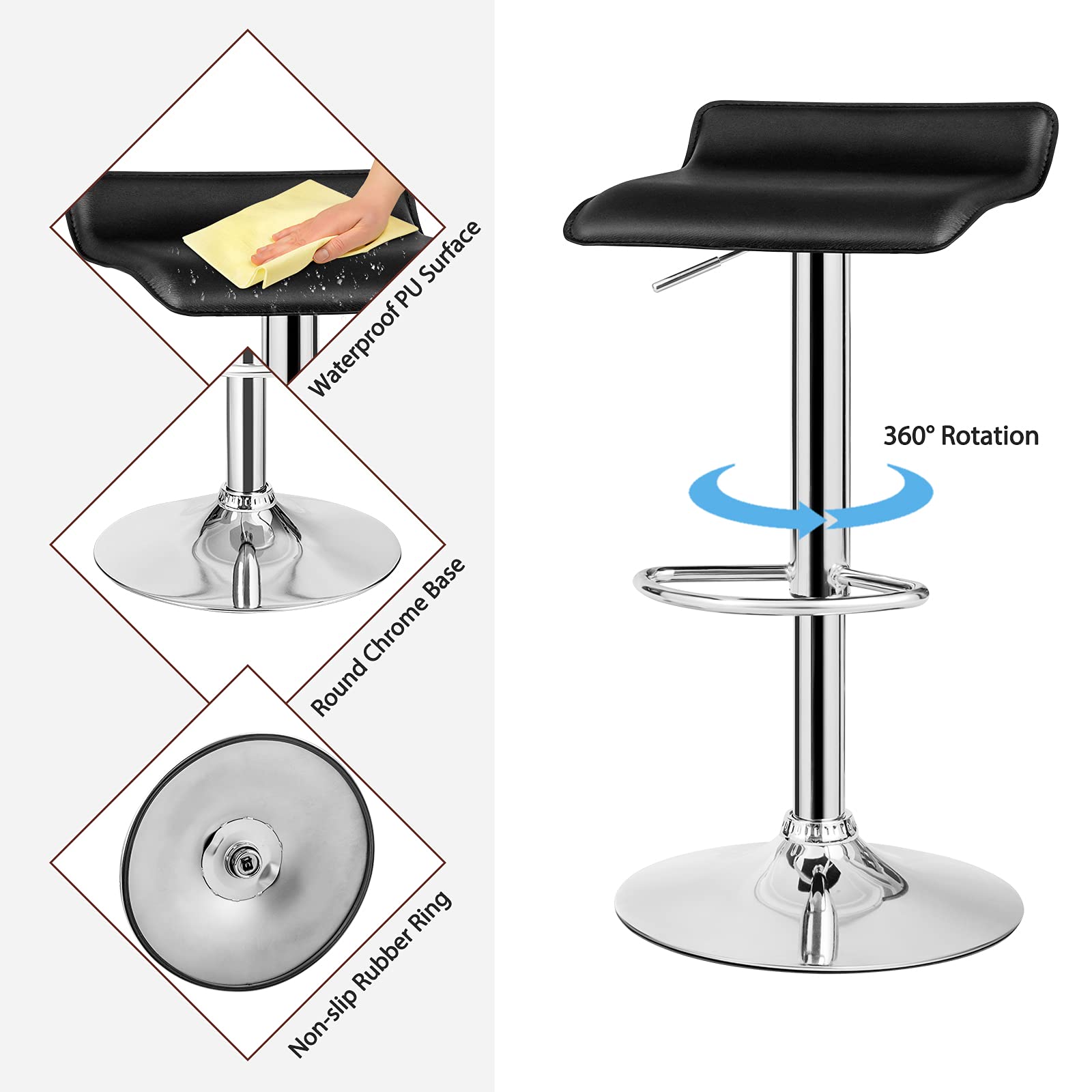 KOMFOTT Bar Stools Set of 2/4, Adjustable Swivel PU Leather Barstools w/Footrest, Chrome Base