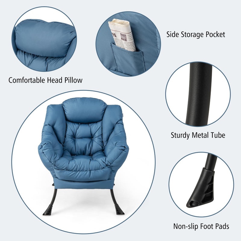 KOMFOTT Lazy Sofa Chair with Ottoman, Leisure Upholstered Reading Chair with Armrests & Side Pocket