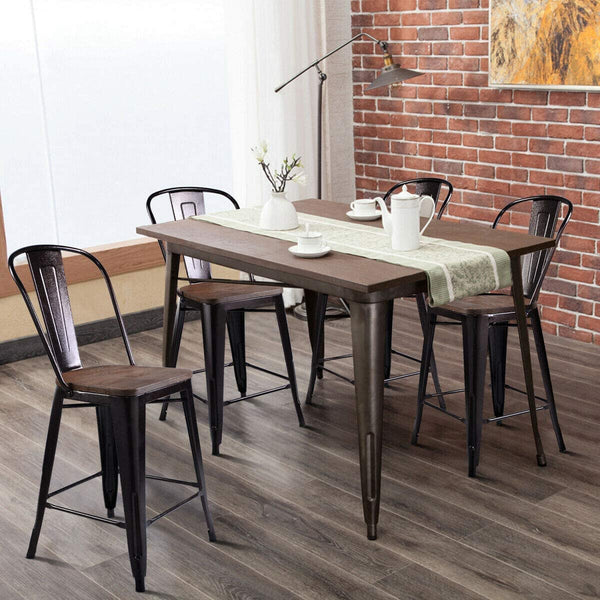KOMFOTT Dining Chairs Set of 4, Metal Counter Height Bar Stools Stackable Industrial Vintage Tolix Style