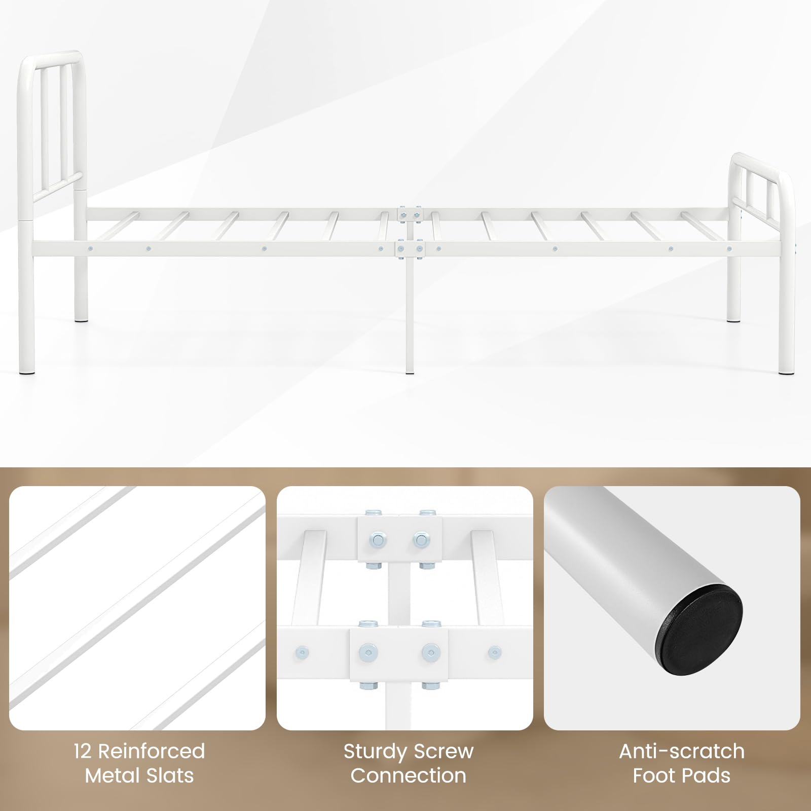 KOMFOTT Metal Platform Bed Frame with Headboard & Footboard