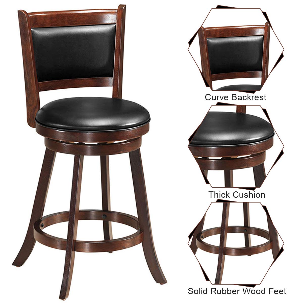 KOMFOTT Bar Stools Set of 1/2 360 Degree Swivel, Accent Wooden Swivel Seat Counter Height Bar Stool