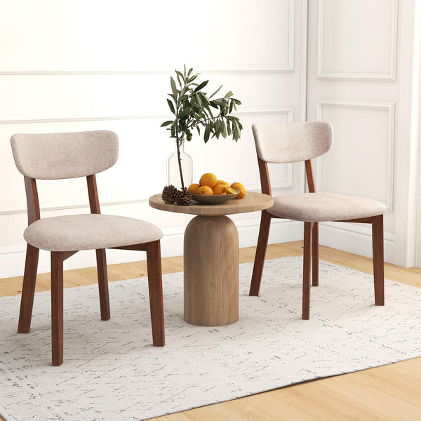 KOMFOTT Dining Chairs Set of 2/4, Upholstered Mid-Back Kitchen Chairs with Solid Rubber Wood Frame, Curved Backrest & Padded Seat Cushion