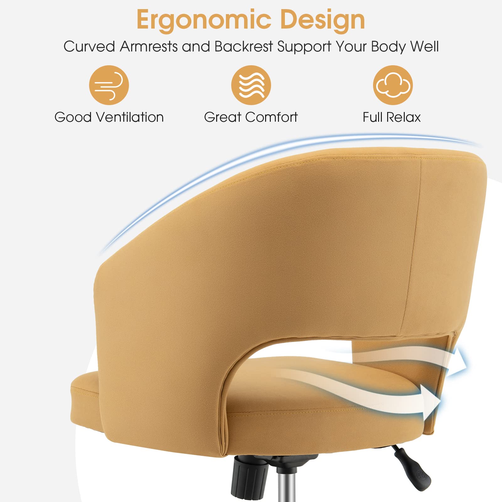 KOMFOTT Home Office Desk Chair, Comfy Upholstered Chair with Hollow Design & Height Adjustable