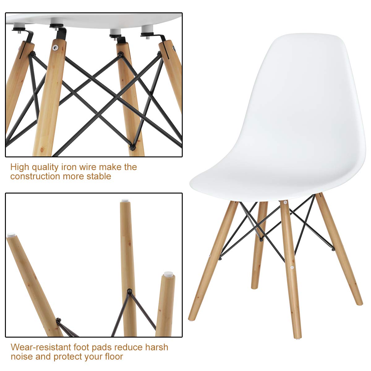 KOMFOTT Mid Century Modern Plastic Dining Chairs Set of 2 with Wood Legs