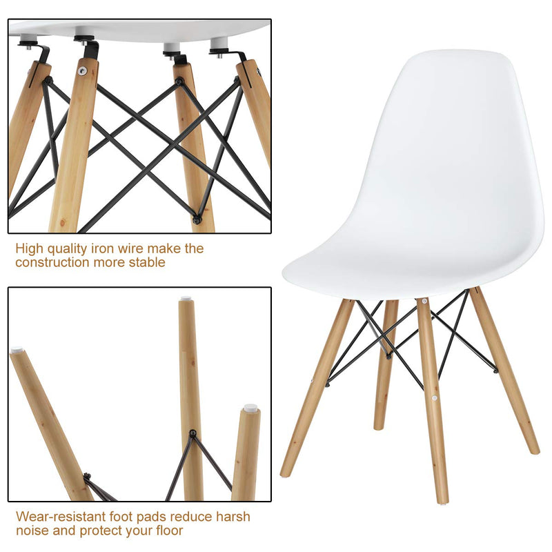 KOMFOTT Mid Century Modern Plastic Dining Chairs Set of 2/4 with Wood Legs