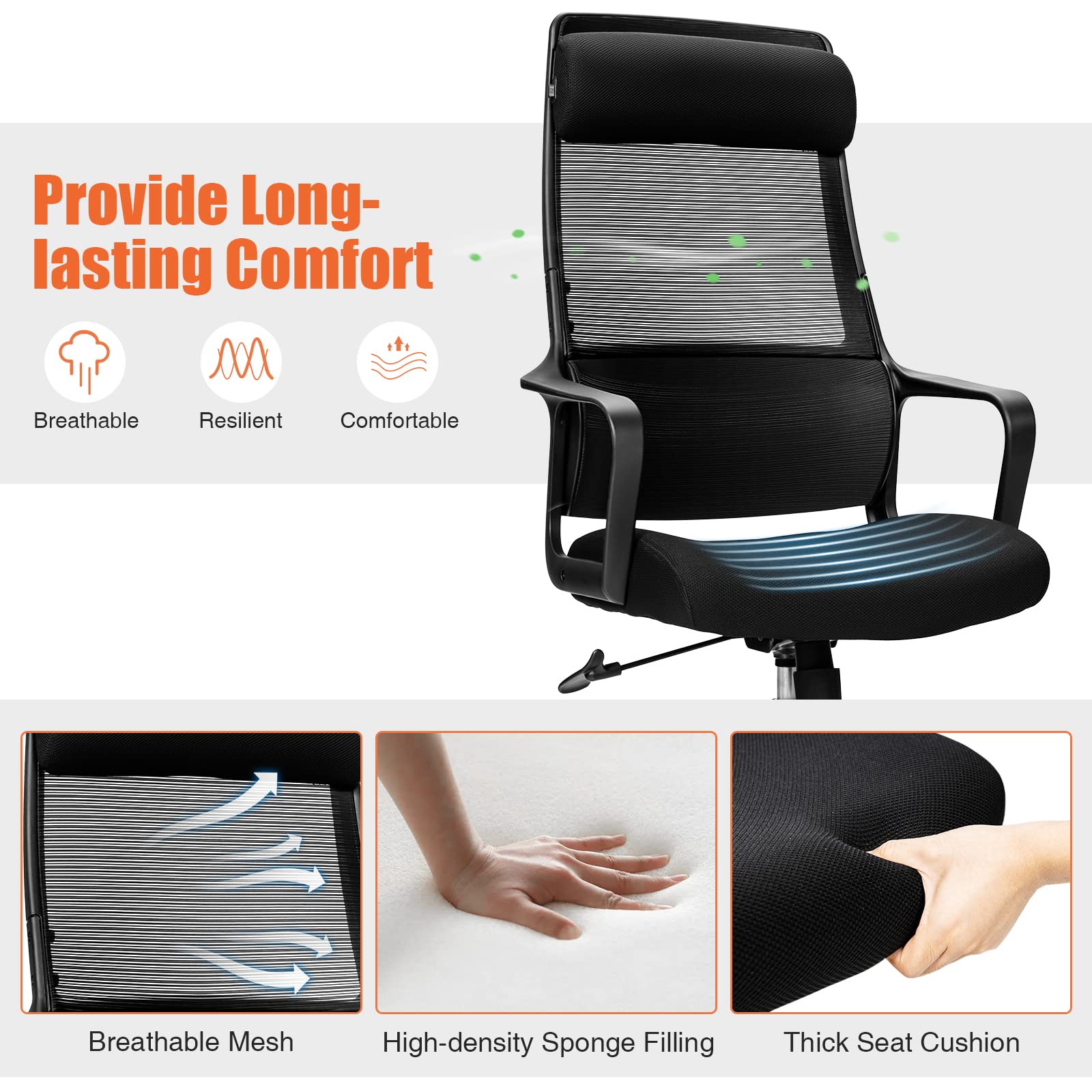 KOMFOTT High Back Mesh Heating Headrest and Lumbar Support Armrest, Ergonomic Computer, Executive Task Home Office Desk Chairs