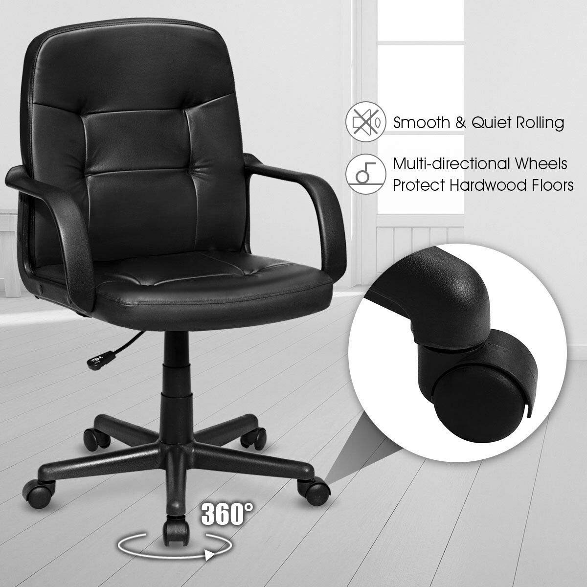 KOMFOTT Executive Chair Mid Back Office W/Arms and Swivel Wheels