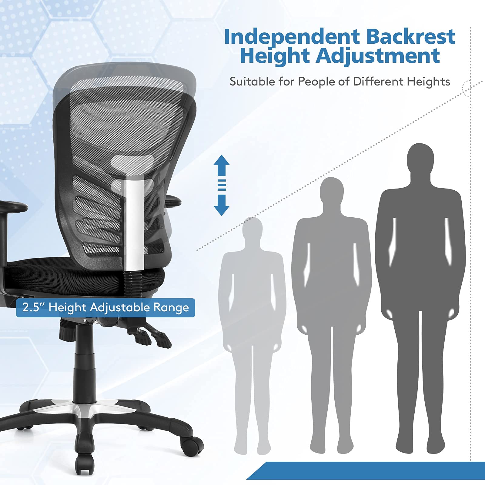 KOMFOTT Mid-Back Managers Mesh Office Chair with Height Adjustable Backrest & Armrest, Seat Tilt Adjustment