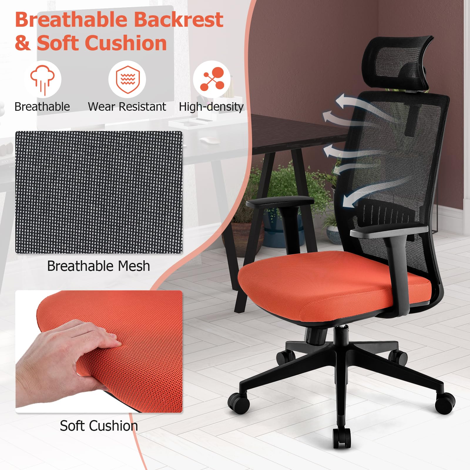 KOMFOTT Ergonomic Mesh Office Chair with Adjustable Lumbar and 3D Headrest