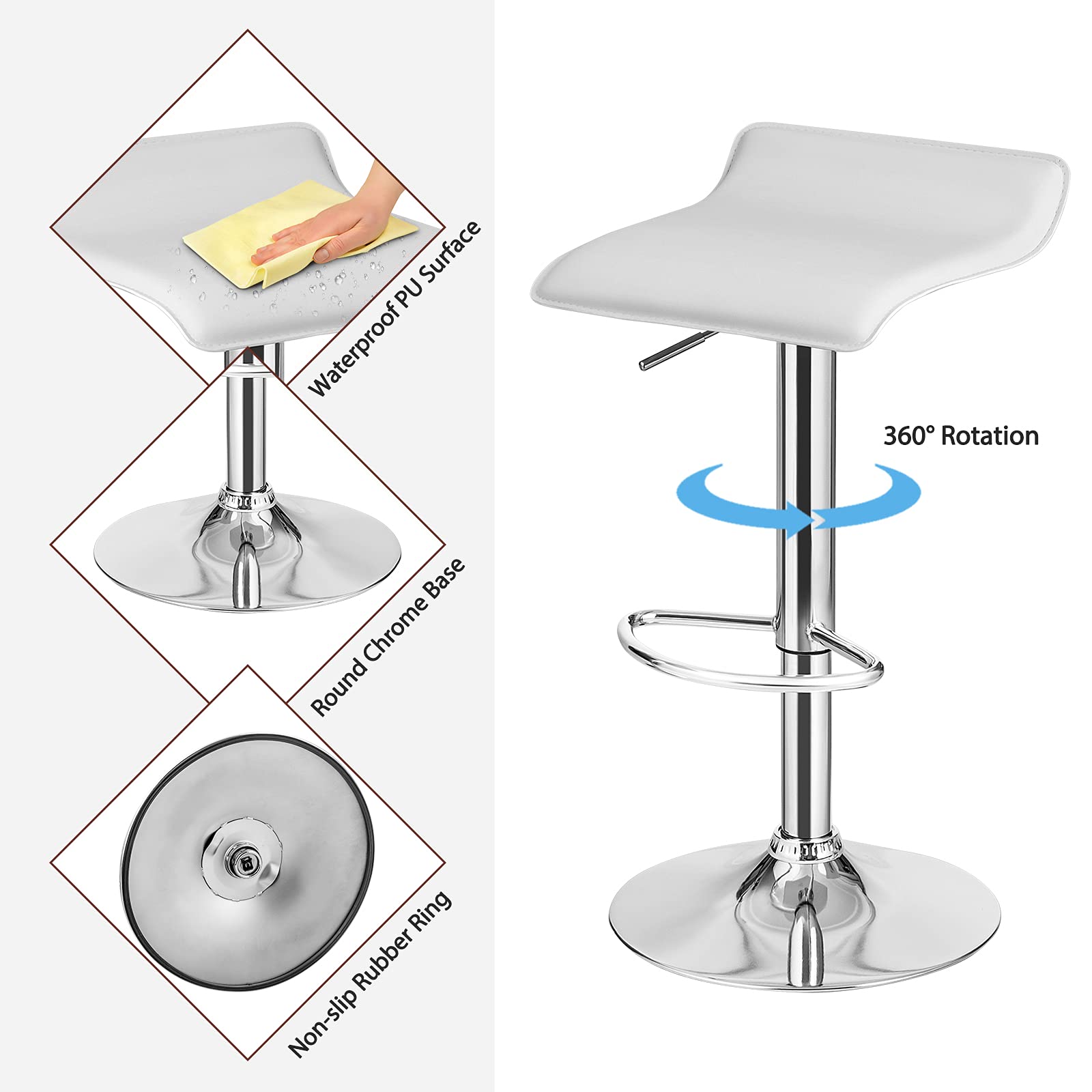 KOMFOTT Bar Stools Set of 2/4, Adjustable Swivel PU Leather Barstools w/Footrest, Chrome Base