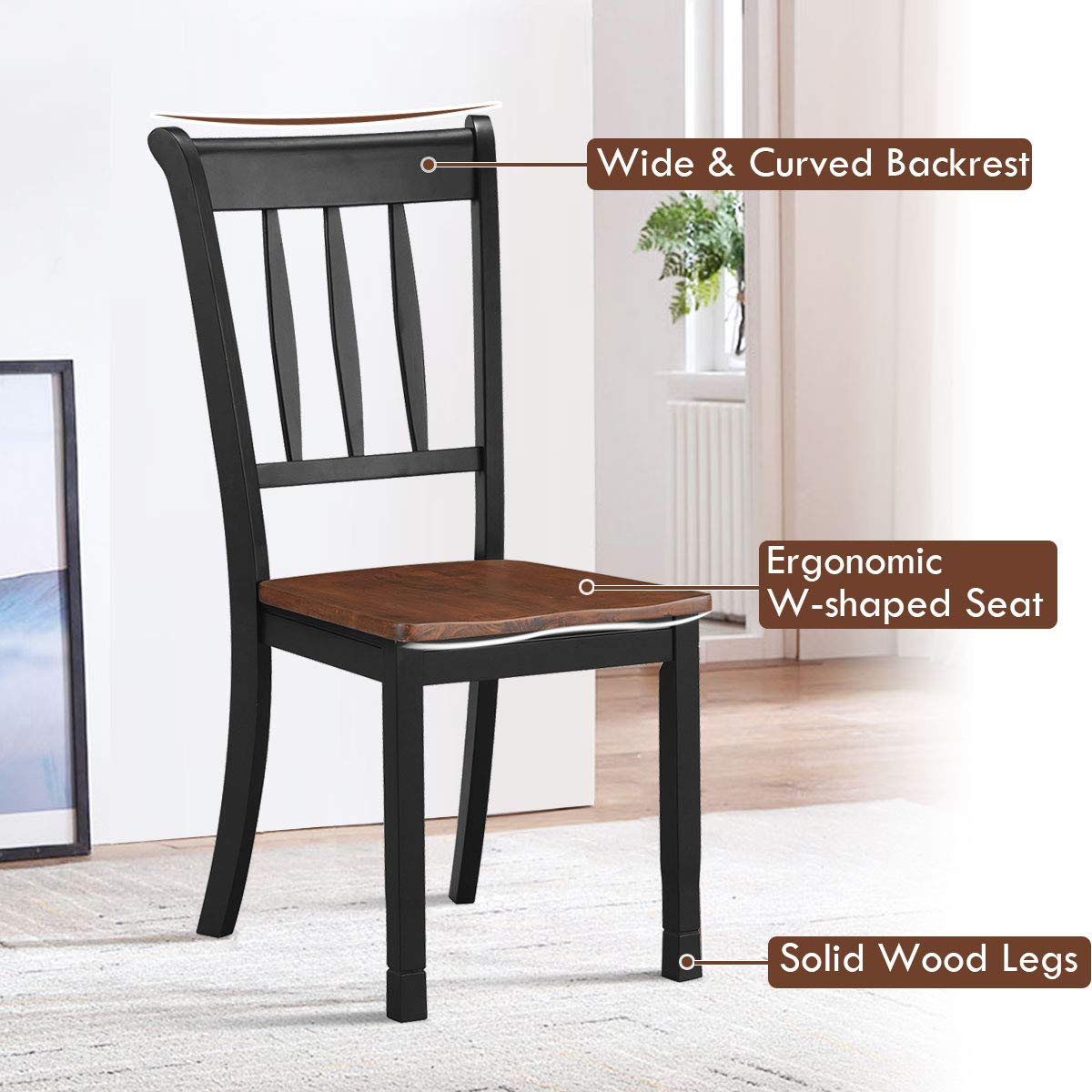 KOMFOTT Set of 2/4 Wood Solid Rubber Wood Armless Dining Chairs with Non-Slip Foot Pads