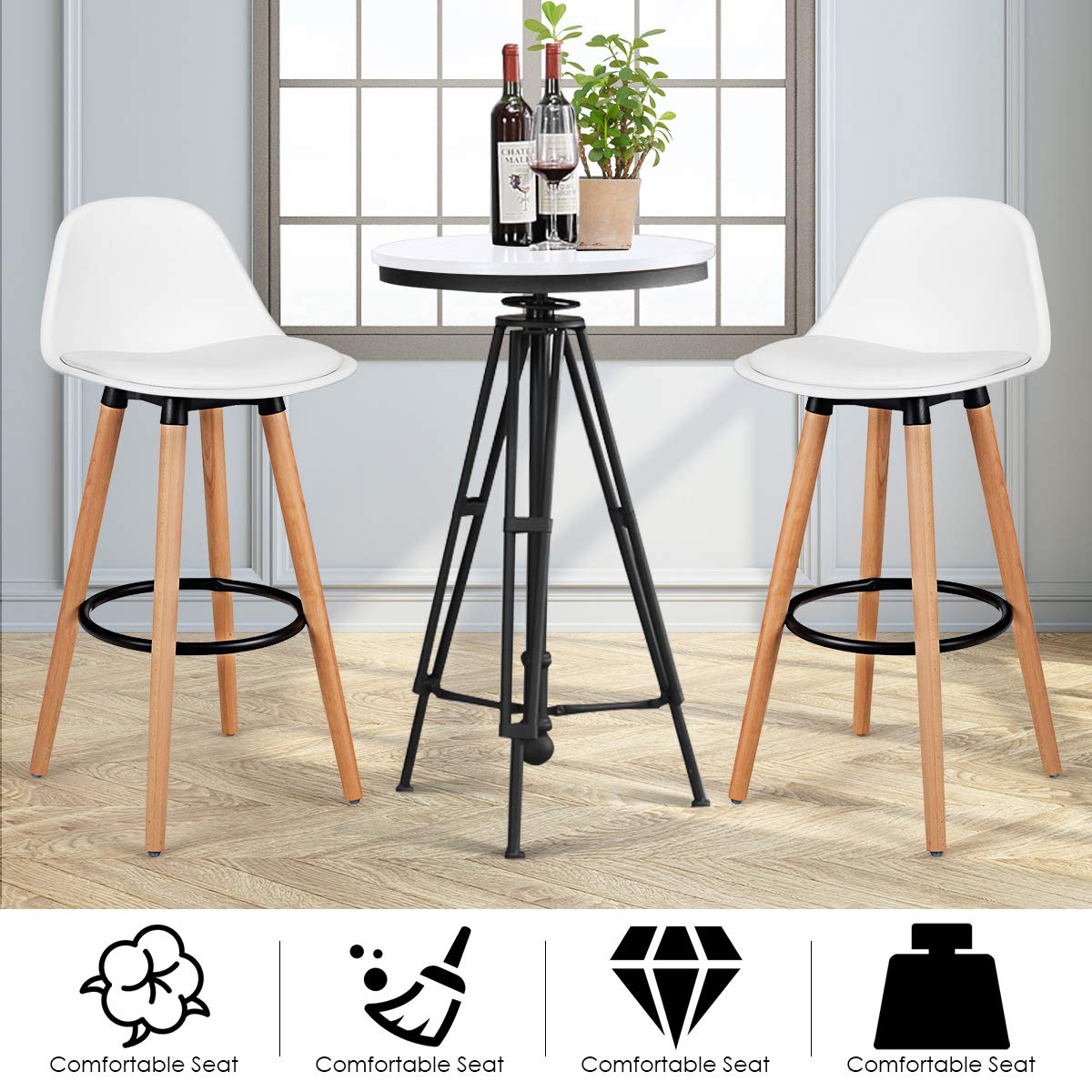 KOMFOTT Bar Stools Set of 2/4, Modern Armless Kitchen Stool with Soft PU Leather Seat