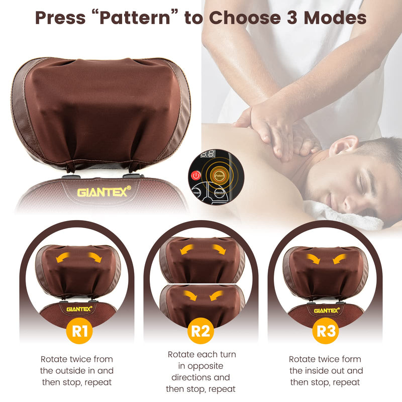 KOMFOTT Back Massager Chair Pad - Chair Massager with Adjustable Neck Pillow, 3 Speeds & 3-Level Timer
