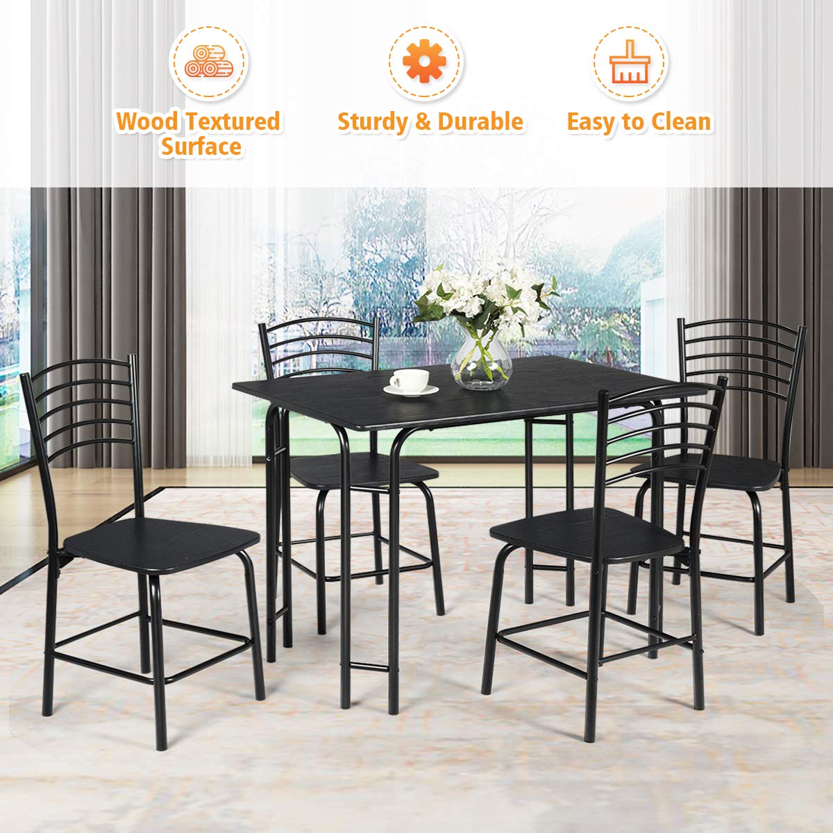 KOMFOTT 5 Piece Dining Set, Home Kitchen Table and 4 Chairs with Metal Legs