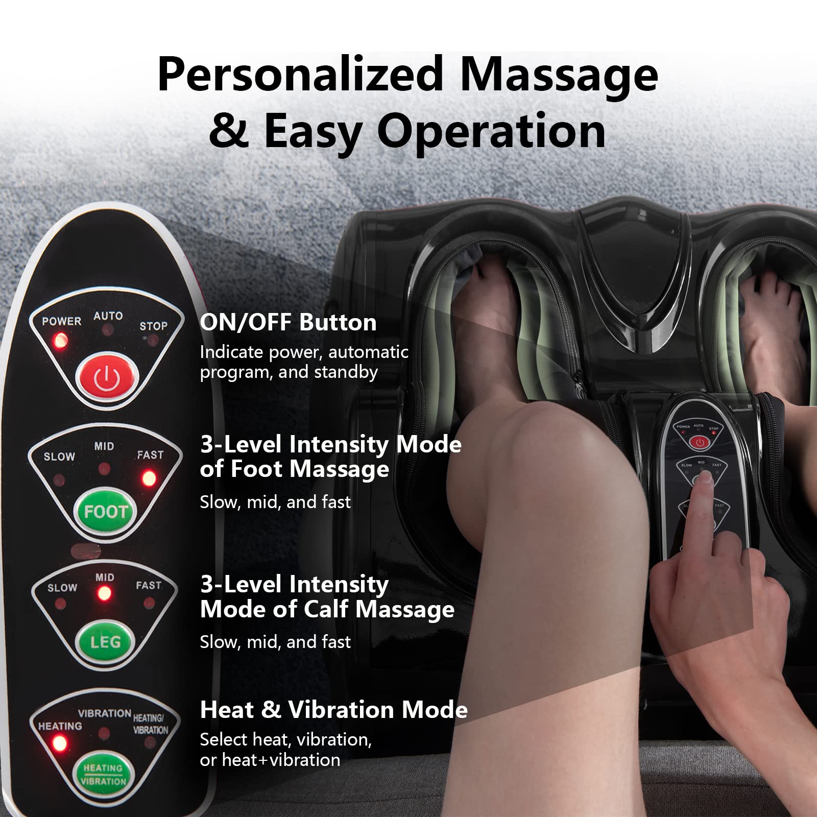 KOMFOTT Foot and Calf Massager with Heat，Shiatsu Foot Massager Machine with Vibration, Deep Kneading, 3-Level Intensity Modes