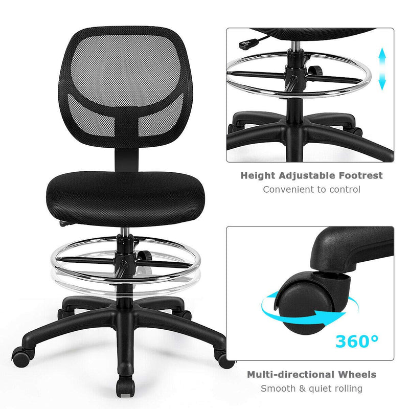 KOMFOTT Mesh Drafting Chair, Standing Desk Chair w/Footrest Ring