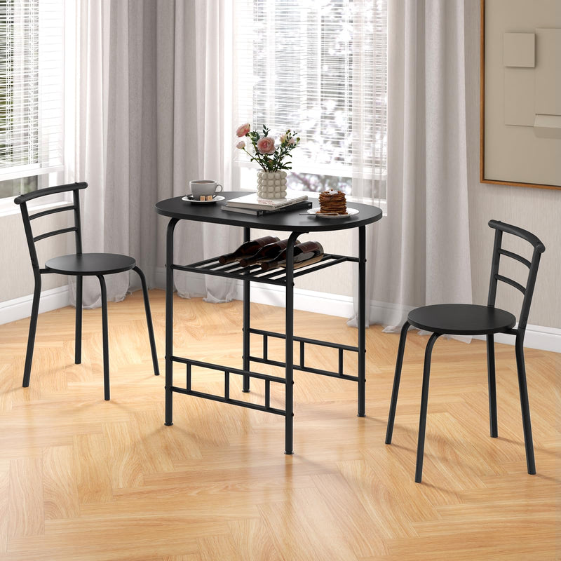 KOMFOTT 3 Piece Dining Set Compact 2 Chairs and Table Set with Metal Frame and Shelf Storage