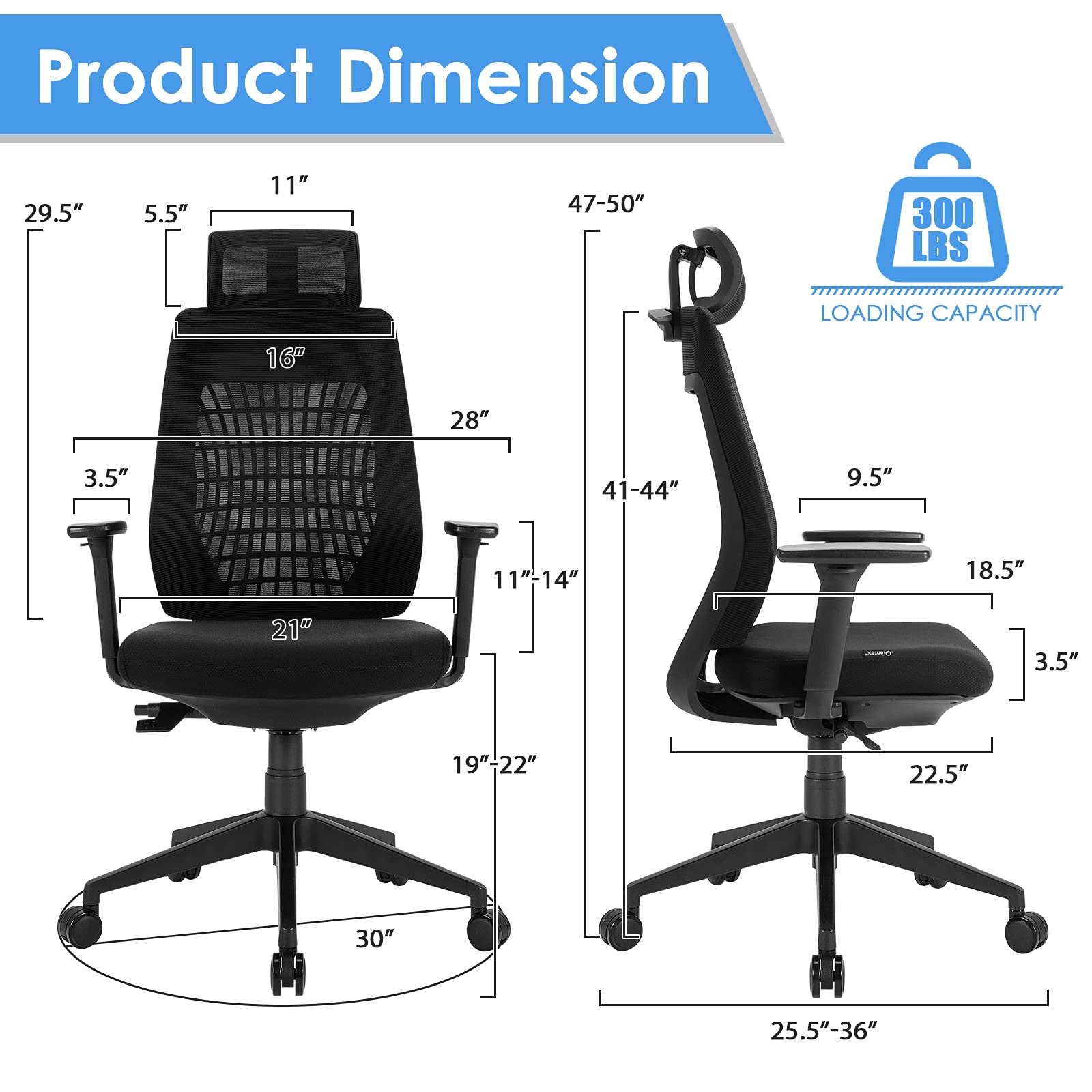 KOMFOTT Ergonomic Mesh Office Chair, Reclining High Back Swivel Executive Chair w/ 3D Armrests, Rotatable Headrest