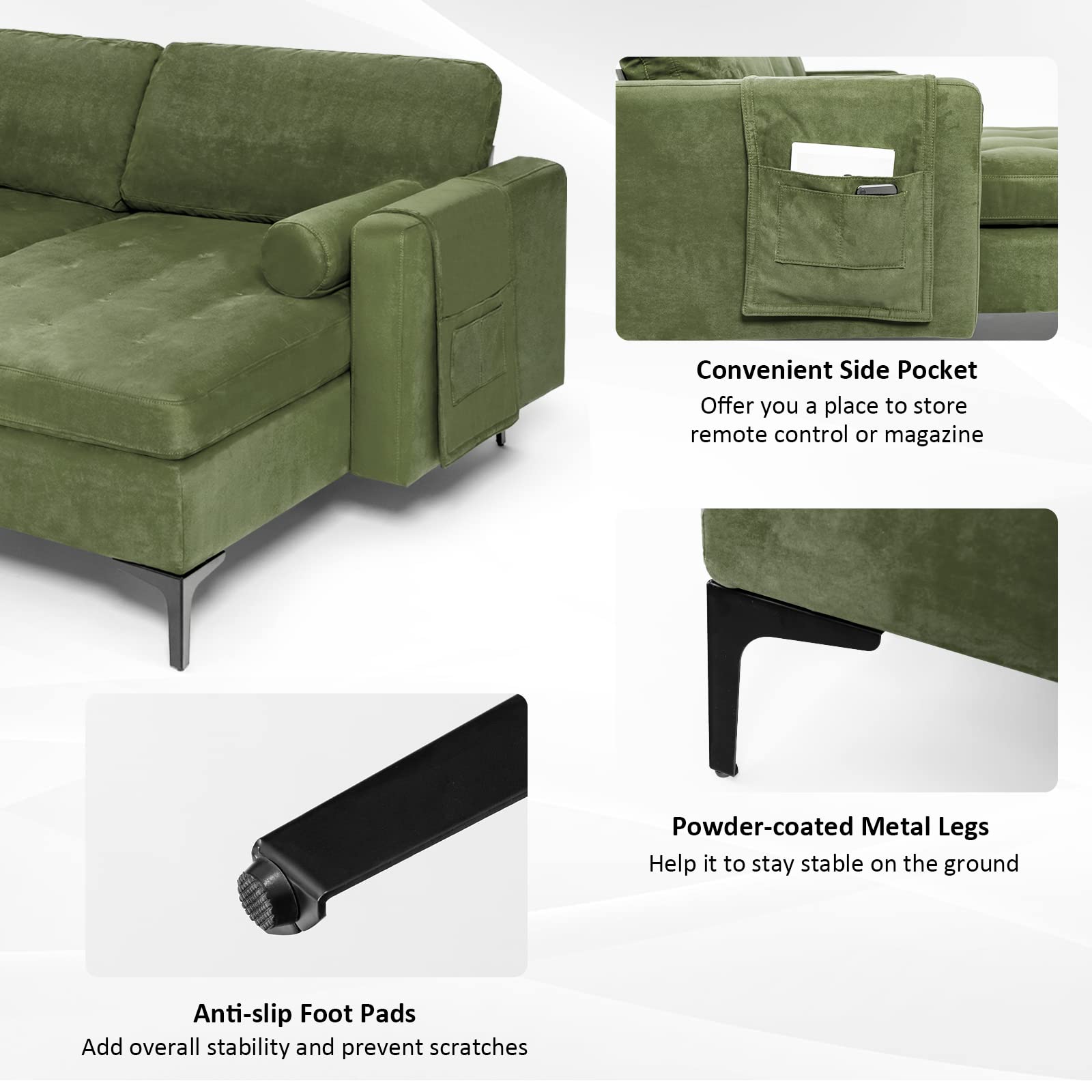 KOMFOTT Modern Accent Sofa w/Comfy Cushion Bolster for Bedroom Reception Room