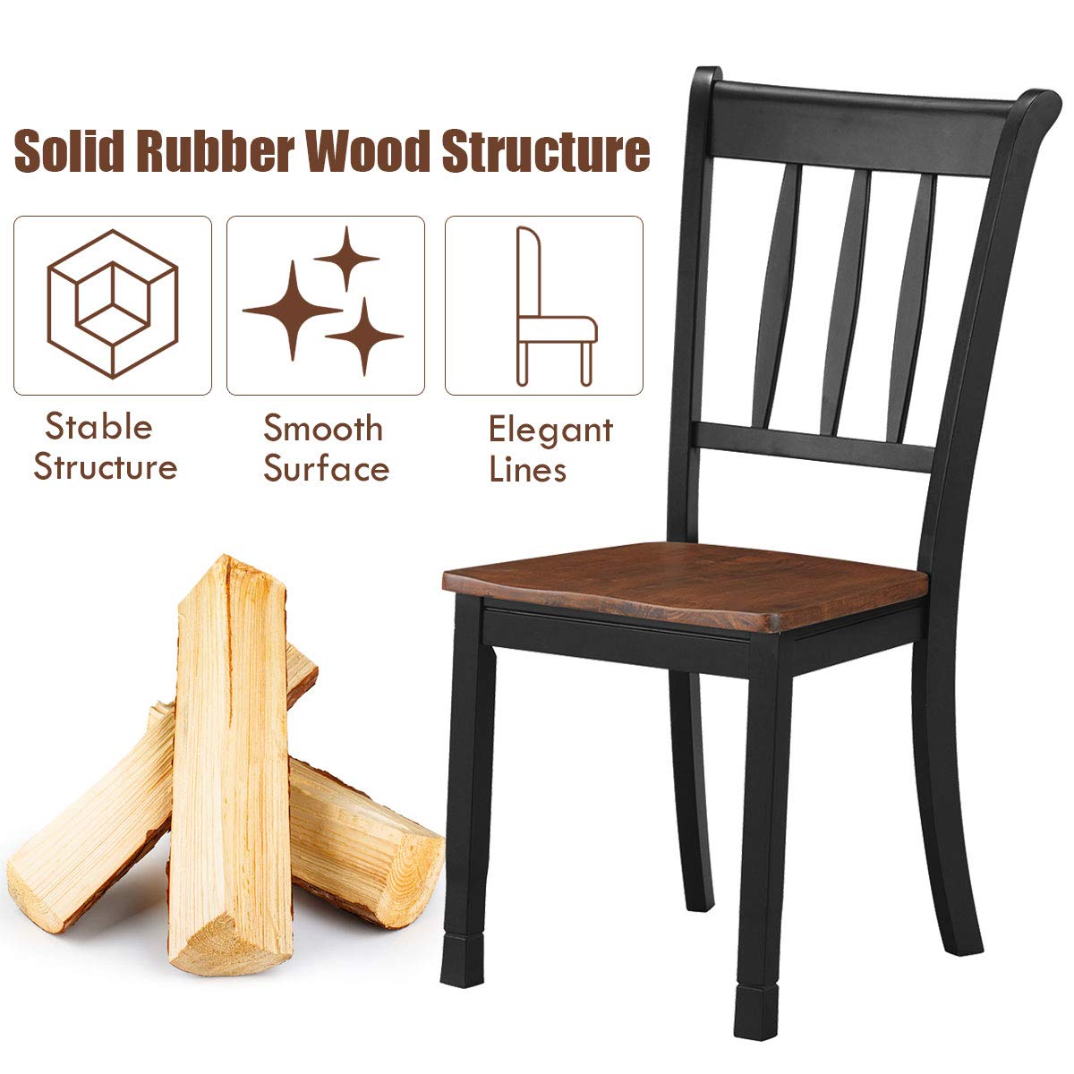 KOMFOTT Set of 2/4 Wood Solid Rubber Wood Armless Dining Chairs with Non-Slip Foot Pads