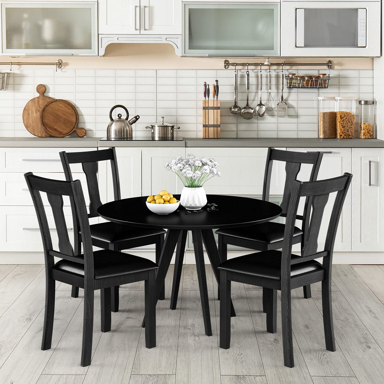 KOMFOTT Set of 2/4 Dining Chairs, Upholstered High Back Kitchen Chairs w/Rubber Wood Frame