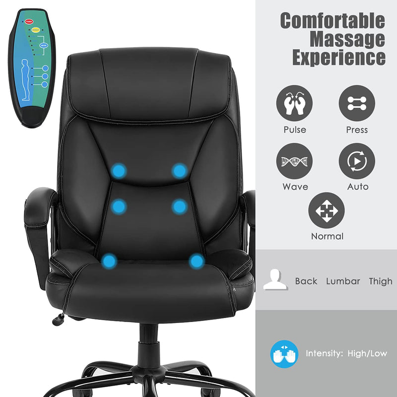 KOMFOTT 500 lbs Big and Tall Office Chair, Massage Executive Chair with 6 Vibrating Points