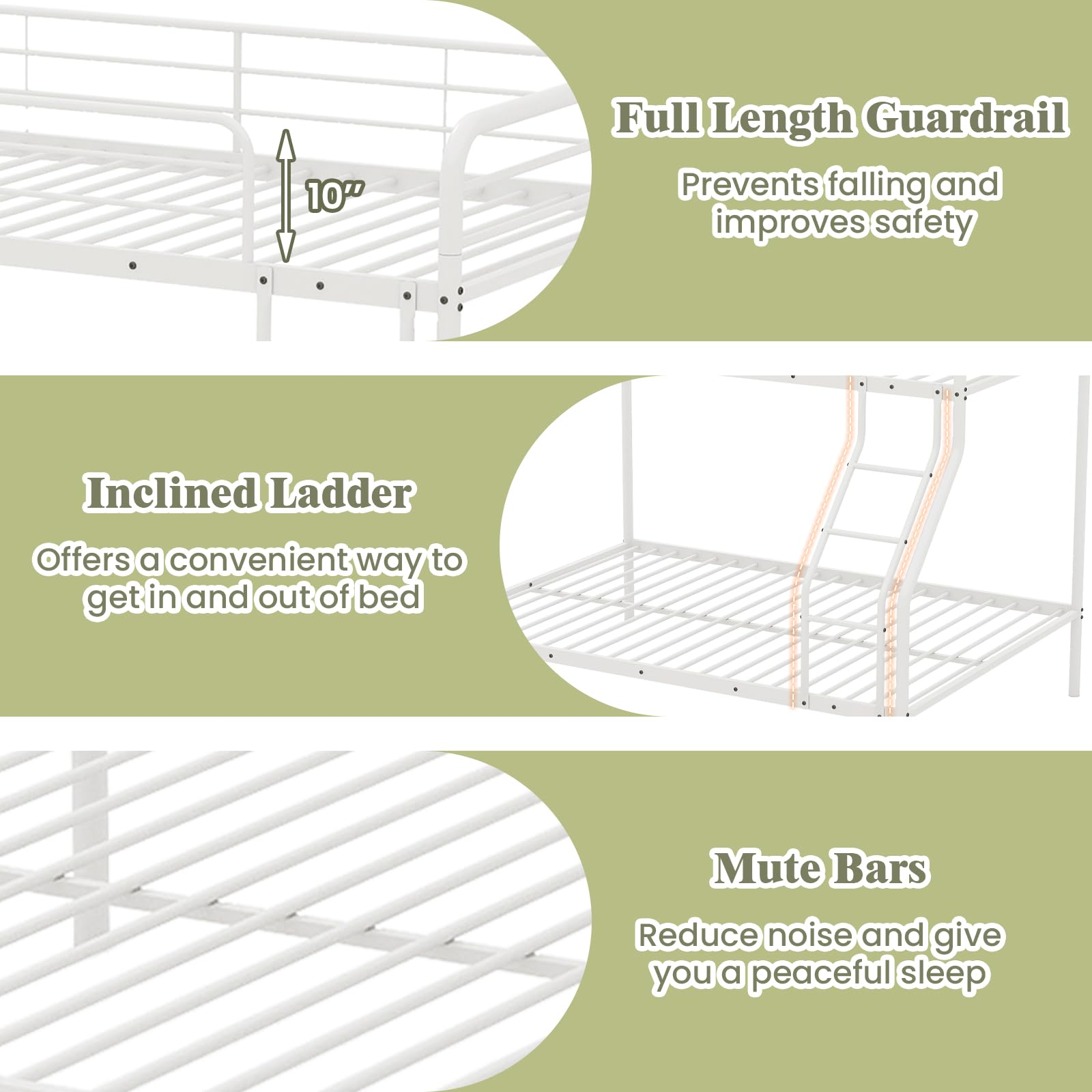 KOMFOTT Twin Over Full Metal Bunk Bed with Inclined Ladder, Safety Guardrail