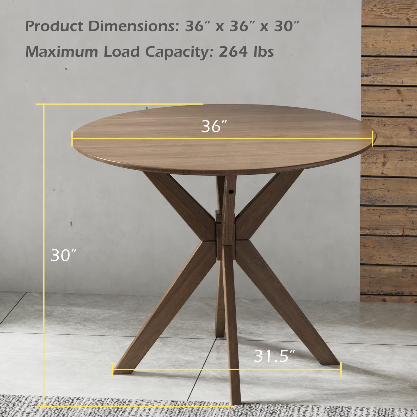 KOMFOTT 36 Inch Round Wood Dining Table with Intersecting Pedestal Base